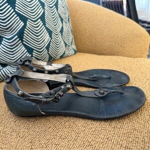Balenciaga Grey T-Strap Sandals with Ankle Strap